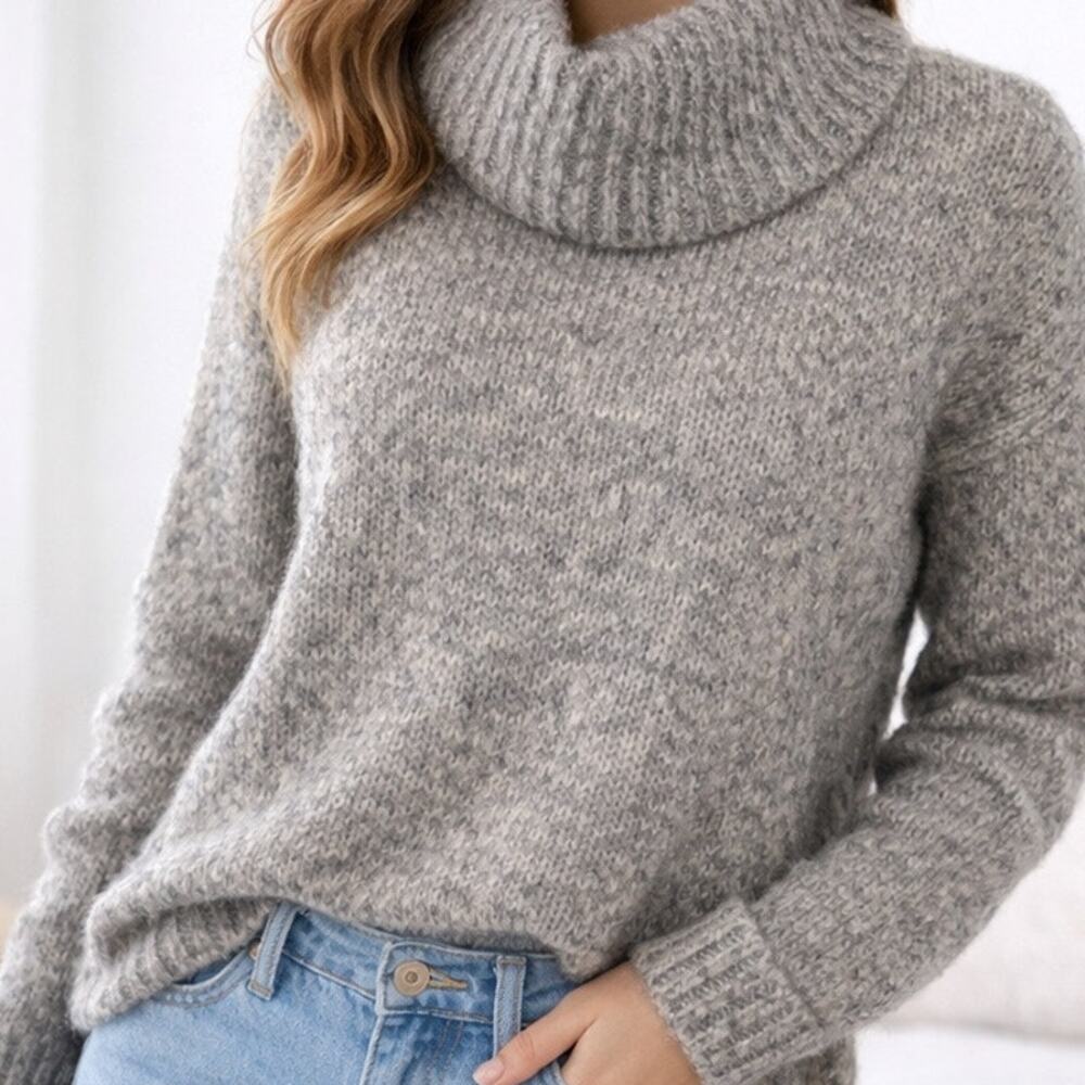 Whistles Alpaca Blend Turtleneck Tunic Sweater XS Gray Minimalist Gorpcore